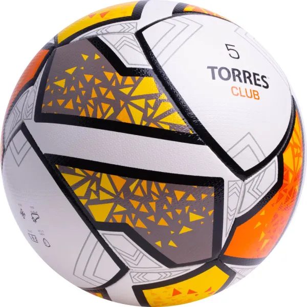 Мяч футб. TORRES Club, F323965, р.5, 10 пан., ПУ, гибрид. сшив, бел-оранж-желт за 2&nbsp;225.30 ₽ в Балашихе